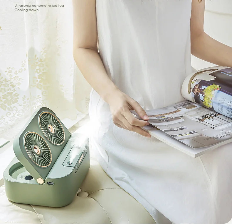 

Portable Air Conditioner Personnal Desktop Mini Water Cooler Ultrasonic Spary Humidifier Rechargeable Double Fan for Home Office