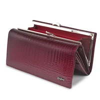 genuine leather womens wallet crocodile pattern designer female coin purses card holder magnetic snap ladies money clutch bags