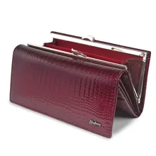 Genuine Leather Womens Wallet Crocodile Pattern Designer Female Coin Purses Card Holder Magnetic Snap Ladies Money Clutch Bags