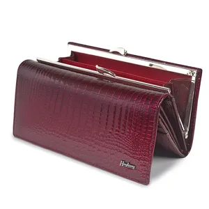 genuine leather womens wallet crocodile pattern designer female coin purses card holder magnetic snap ladies money clutch bags free global shipping
