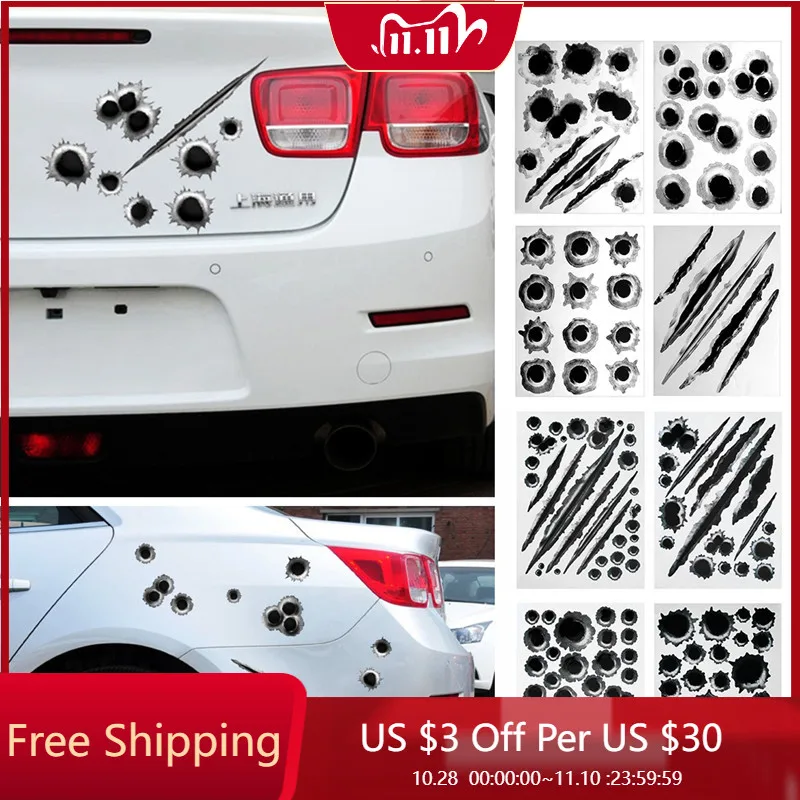 

Car Side Stickers 3D Bullet Hole Funny Decals Auto Motorcycle Decoration Sticker Car Styling For Adesivi Per Auto