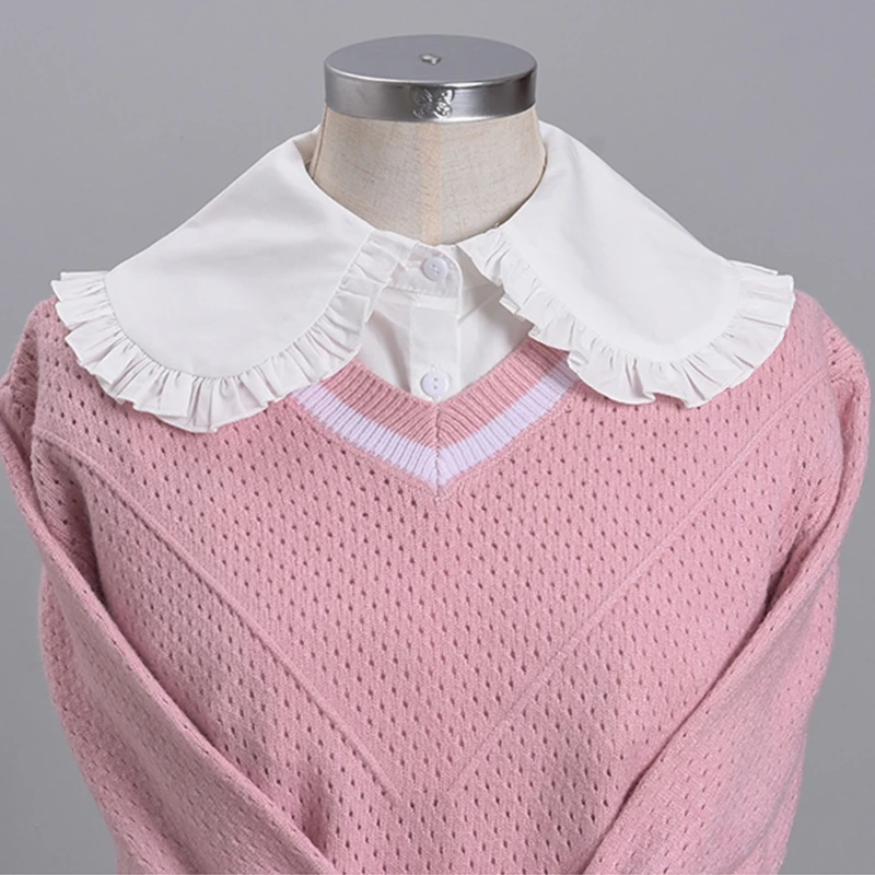 

Women Sweet Decorative False Fake Collar Large Lapel Ruffles Trim Button Down Detachable Half Shirt Shoulder Wrap Necklace