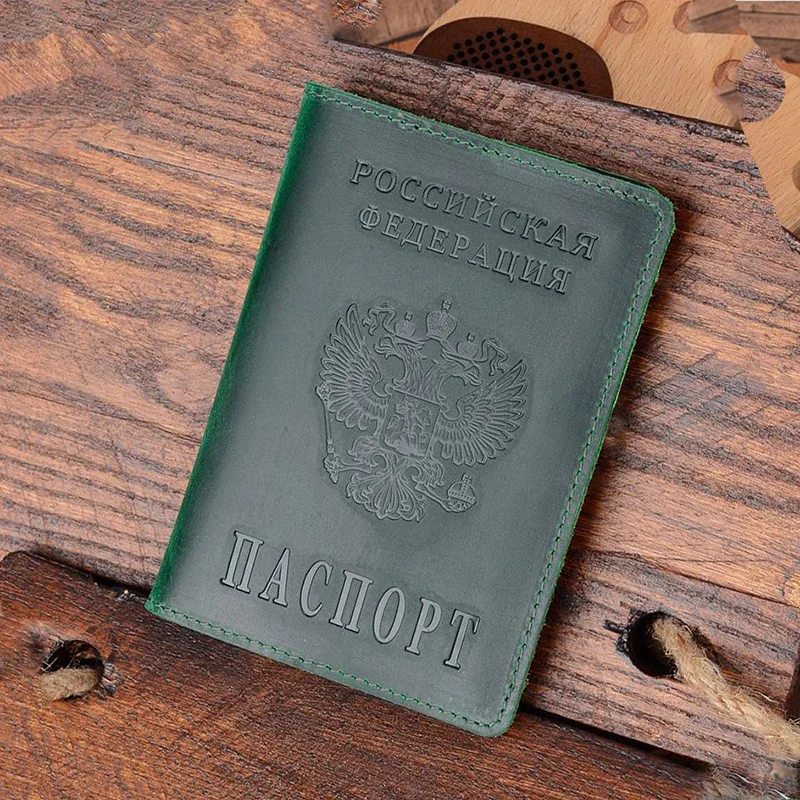 Натуральная кожа Россия Обложка для паспорта натуральная кожа Выгравированные обложки для паспорта полная зернистая кожа паспорт подарок для Него - Цвет: Зеленый