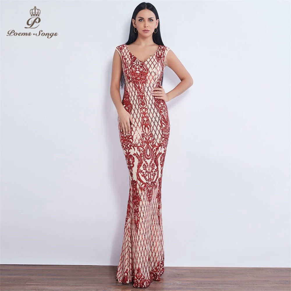 Новые синие/красные/Золотые стилизованные вечерние платья с блестками длинное