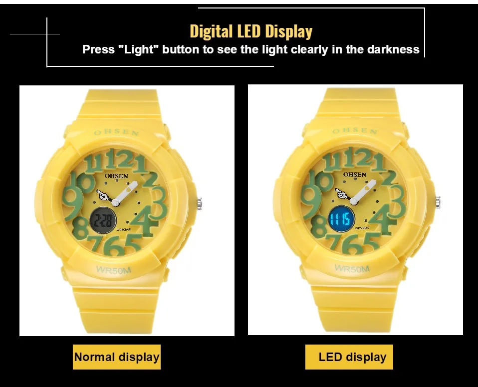 OHSEN Двойное время электронные детские женские спортивные наручные часы модные