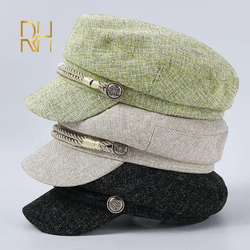 Кепка газетчика для женщин хлопково Льняная восьмиугольная шапка берет в