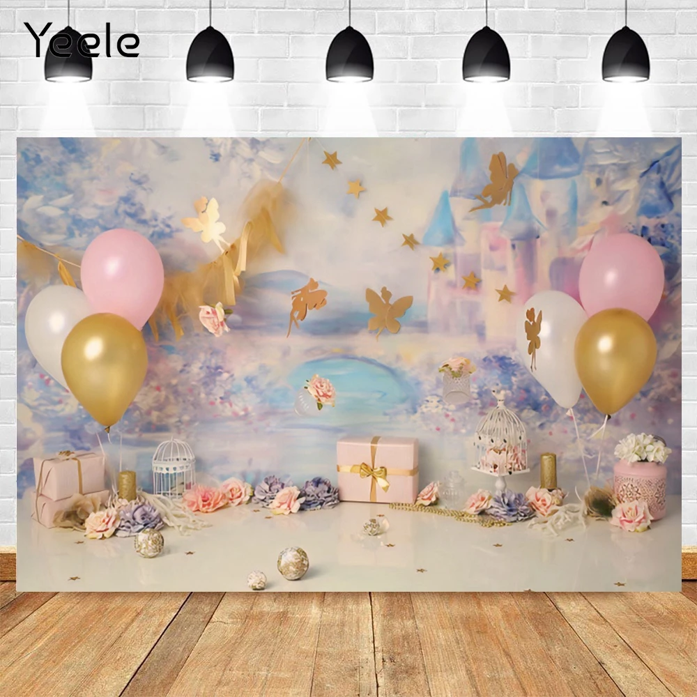 Yeele замок Новорожденные номер портрет девушки День рождения принцессы фон для фотосъемки с изображением Виниловый фон для фотосъемки фотоз...