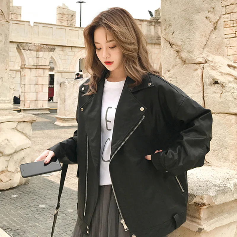

Pu Leather Jacket Women Fashion Bright Colors New Style Fried Street Beige Motorcycle Coat Short Faux Leather Biker Soft Female