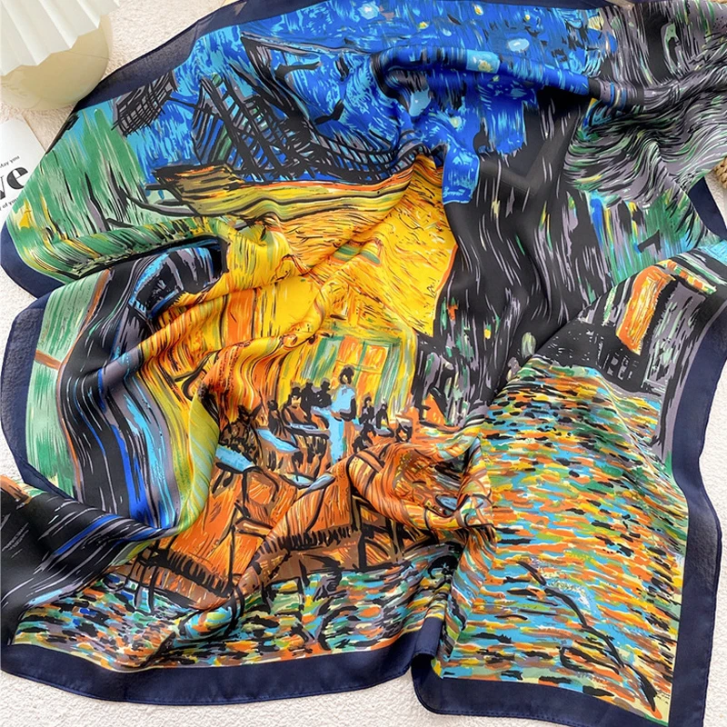 

Женский атласный шелковый шарф с принтом, Осень-зима, 70x70 см