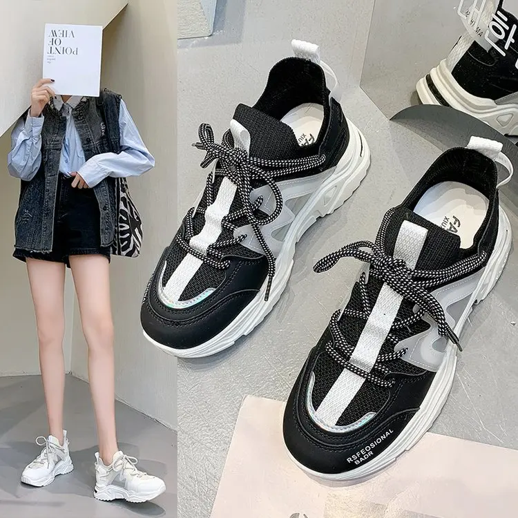 

Женские массивные кроссовки, повседневная обувь на платформе, модель 2021 года, модная весенняя воздухопроницаемая удобная спортивная обувь ...