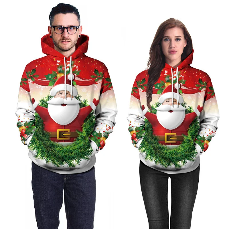 

Moda nova outono e inverno camisola de natal 3d impressão oversized camisola com capuz unisex homem mulher engraçado feio