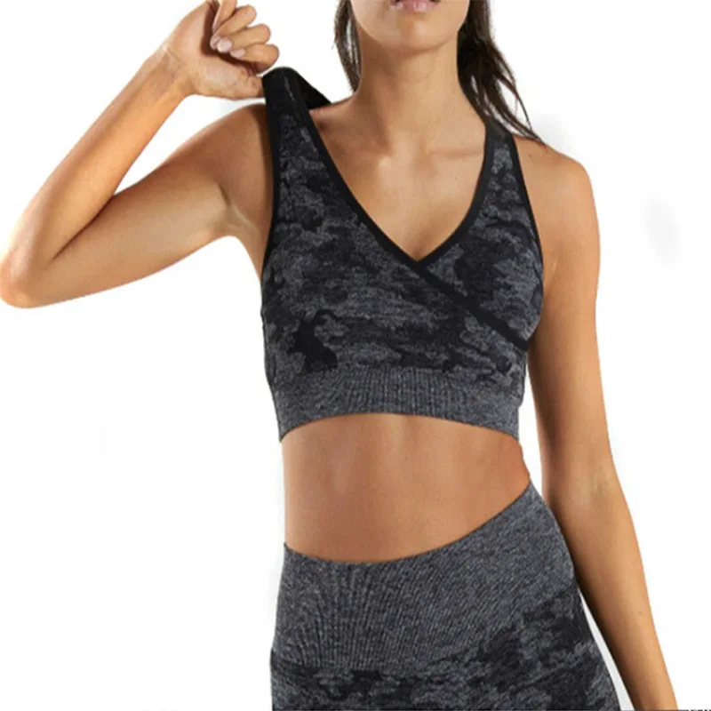

Camouflage two-piece yoga suit jacquard seamless high elasticity self-cultivation camouflage fitness sportswear yoga clothing