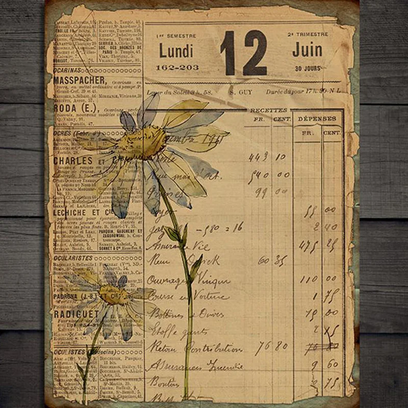 

14x19cm 1PC Random Vintage Plants Pattern Background Stickers For Scrapbooking Hand Account Crafts Materials