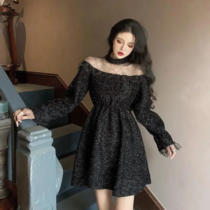 

French Vintage Dress Women Casual Puffer Sleeve Slim Design Elegant Dress Female 2021 Spring Party One Piece Dress Korean Kawaii