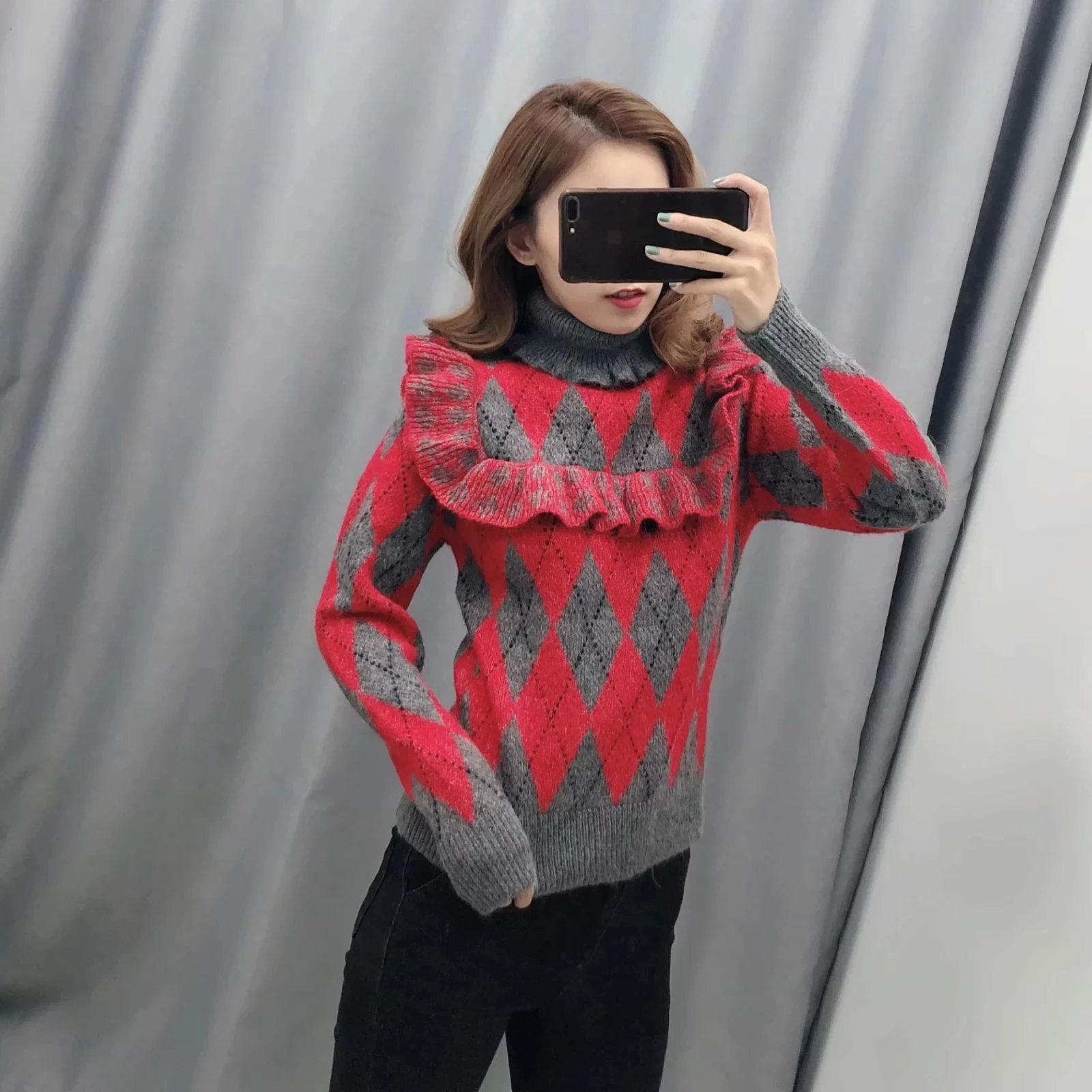 Winter thick turtleneck sweater women Vintage long sleeve rhombic knitted pullover casual jumpers 2019 | Женская одежда