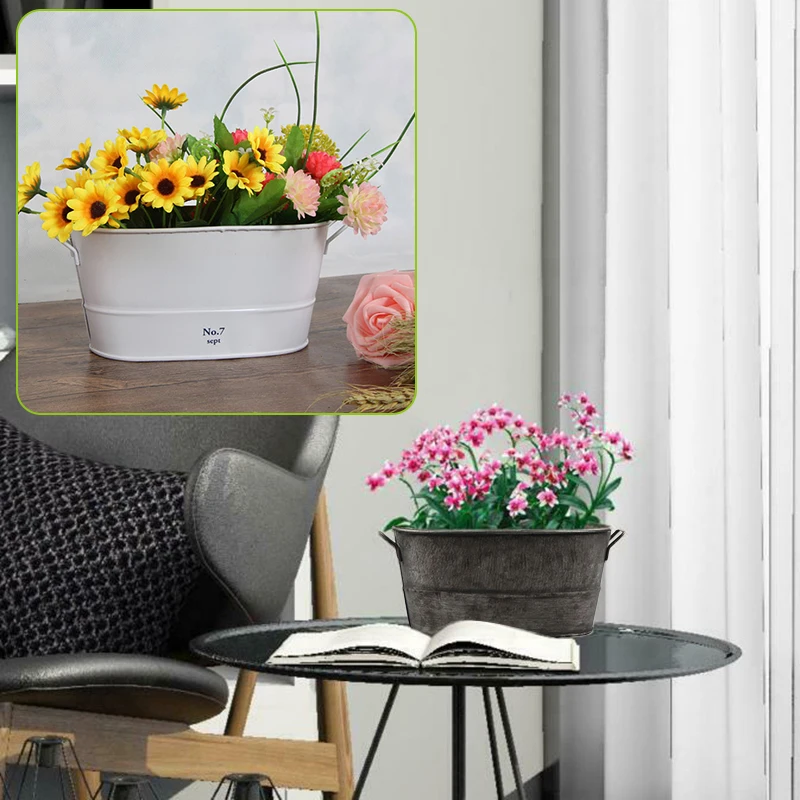 19.5x11x9.5cm Vintage Oval Tinned Iron Garden Planter Flower Pot Bucket Decor | Дом и сад