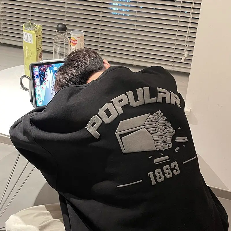 

Свитшот мужской с принтом Харадзюку, свитшот с круглым вырезом, в гонконгском стиле, Повседневная Свободная кофта в стиле Хай-стрит, весна-о...