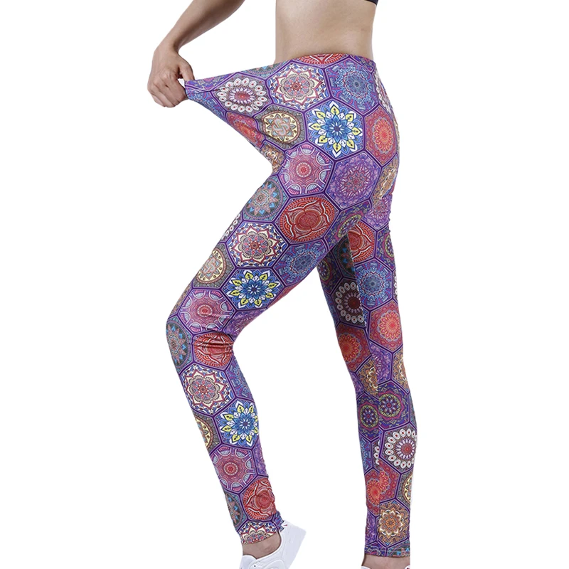 

VIIANLES Harajuku Sexy Leggins Hexagon Flower Leggings Women Colorful Printed Pants Elasticity Push Up Fitness Gym