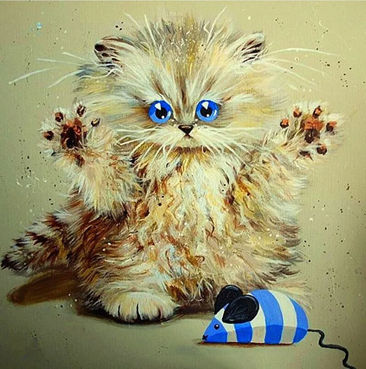 Алмазная вышивка Кот Поймай рисунок стразы алмазная живопись деревенский стиль