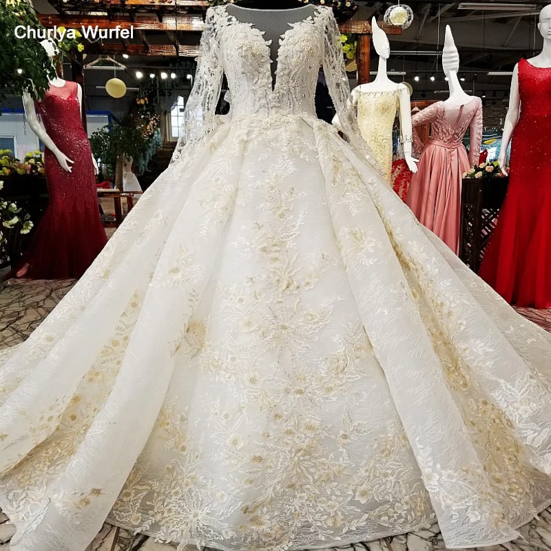 LS68110 бальное платье цвета шампанского свадебное 2020 круглый вырез тюль длинный