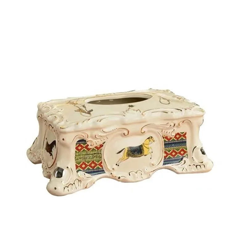 

European style living room home decoration Ivory ceramic retro creative tissue box carton