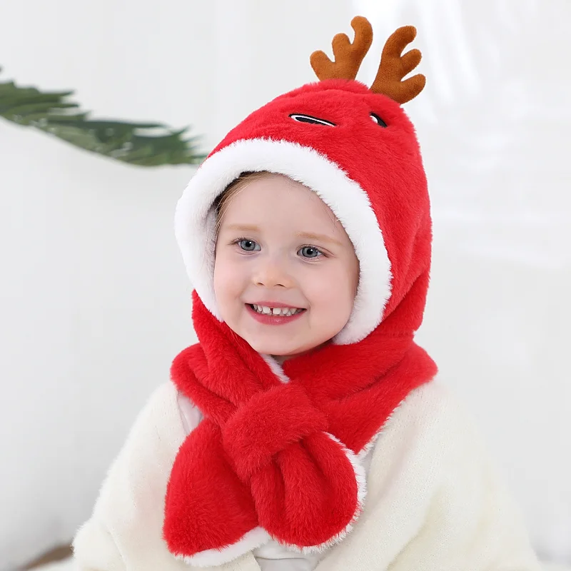 Зимняя милая детская шапка с изображением лося из мультфильма, Рождественская плюшевая детская шапка, теплая шапка для маленьких мальчиков...