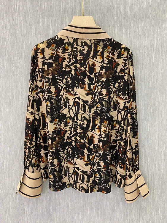 

2020 autumn and winter new women's fashion dovetail pointed collar printing decoration long sleeve all-match shirt 1104