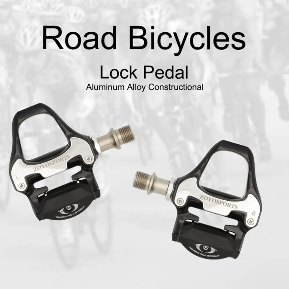 

1 set of ultra-light self-locking pedal aluminum alloy adjustable tension system clamp-free road bike racing pedal parts