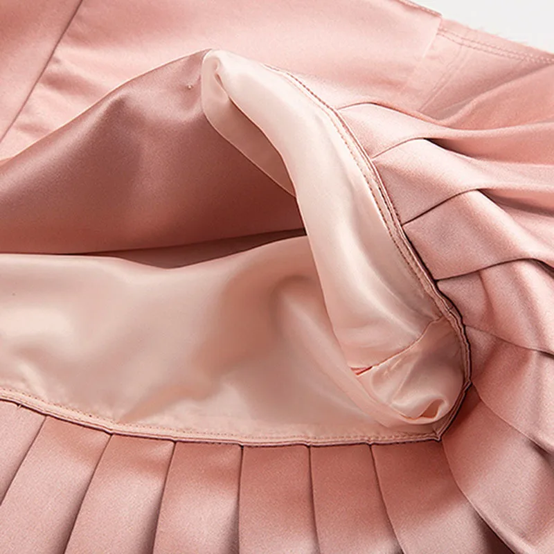 

Casual Pink Pleated Skirt For Women High Waist Patchwork Diamonds A Line Mini Skirts Female 2021 Summer Fashion New