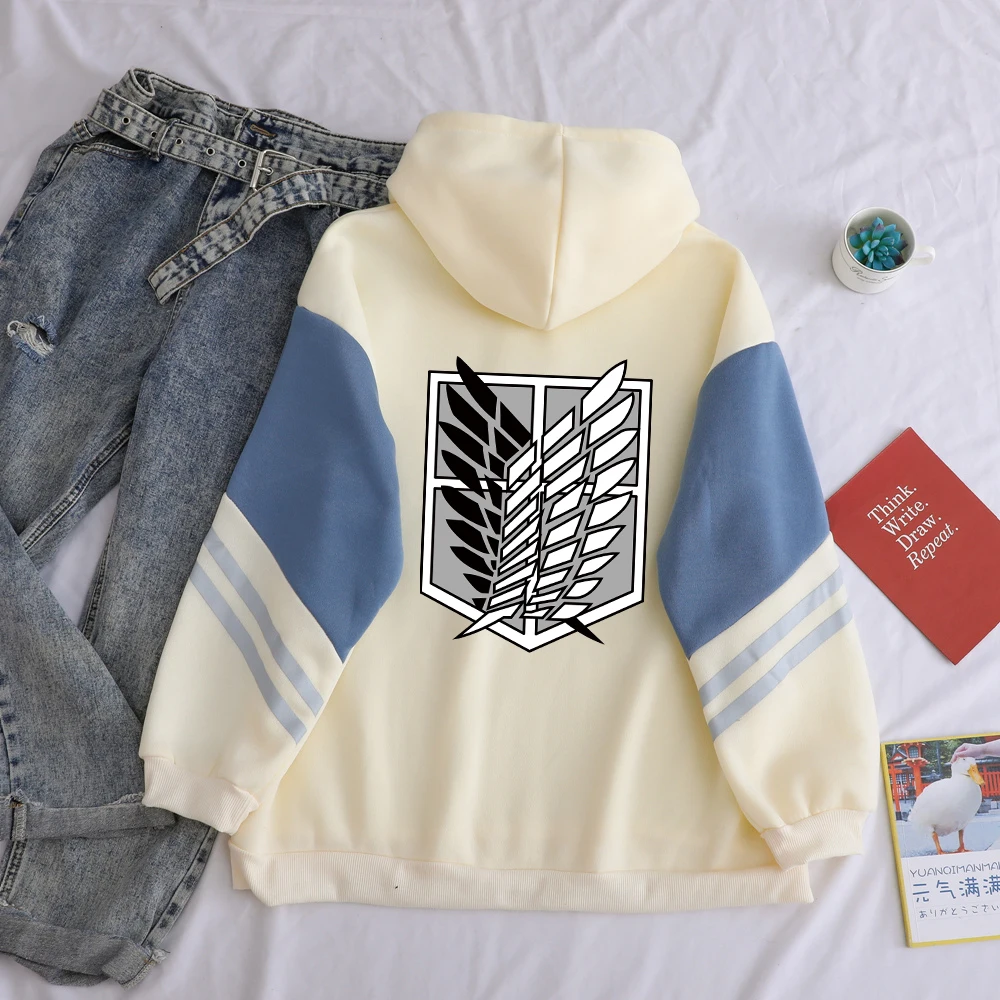 

Attack on Titan Shield Printed Hoodies Autumn Winter Fleece Casual Spell Color Splicing Sweatshirt Loose Harajuku