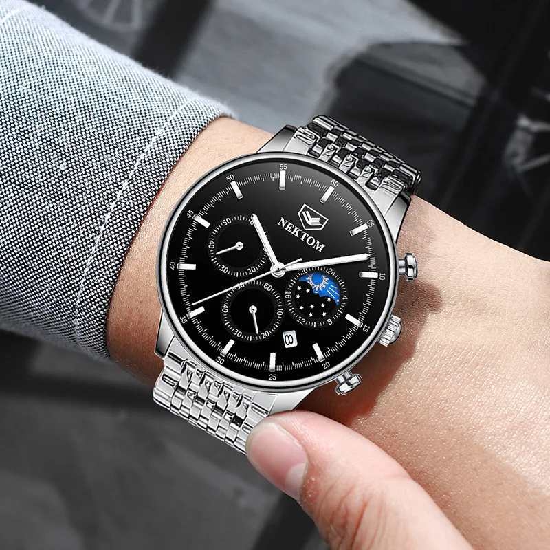 Часы наручные NEKTOM Мужские кварцевые люксовые брендовые модные с хронографом в