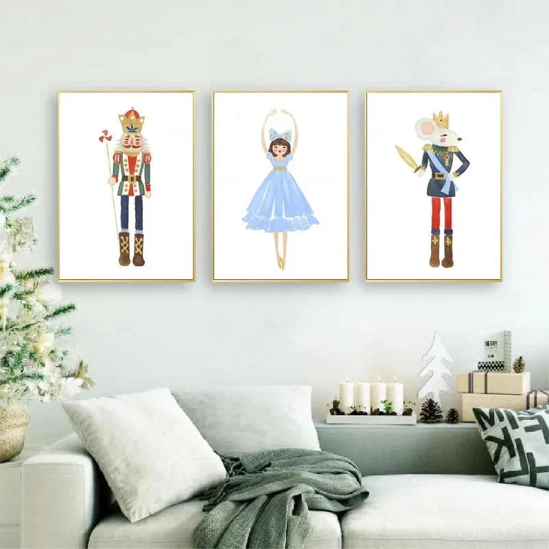 Картина на холсте акварельные гайкеры принты балерины солдаты Рождество
