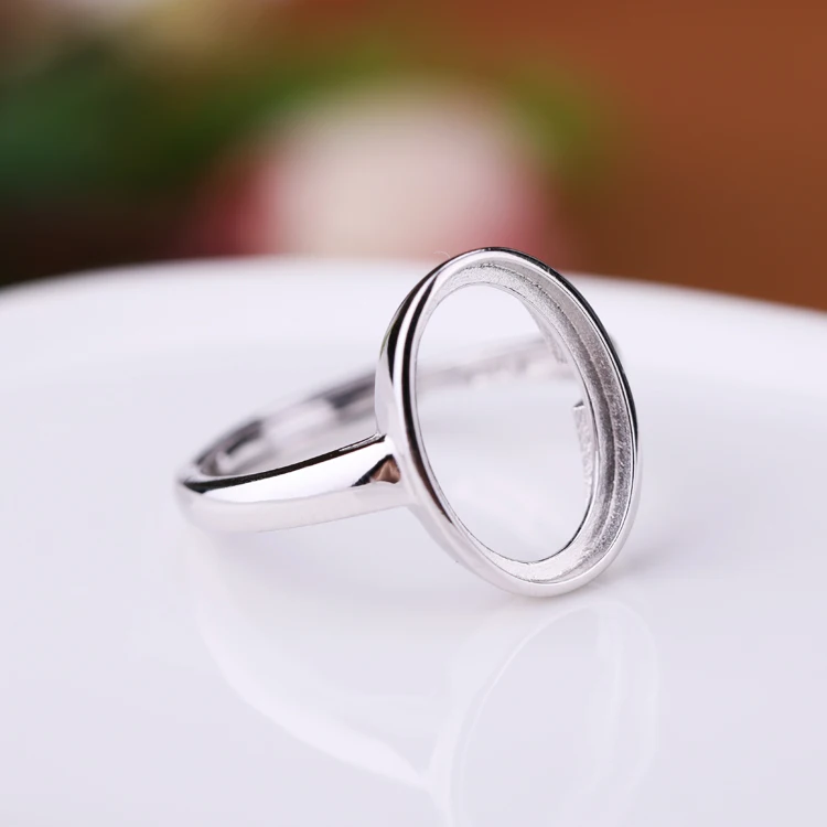 925 Sterling Silver Ring Setting Base Adjustable Ring Fit 7 8 9 10 mm Oval Glass Cabochons Platinum Color