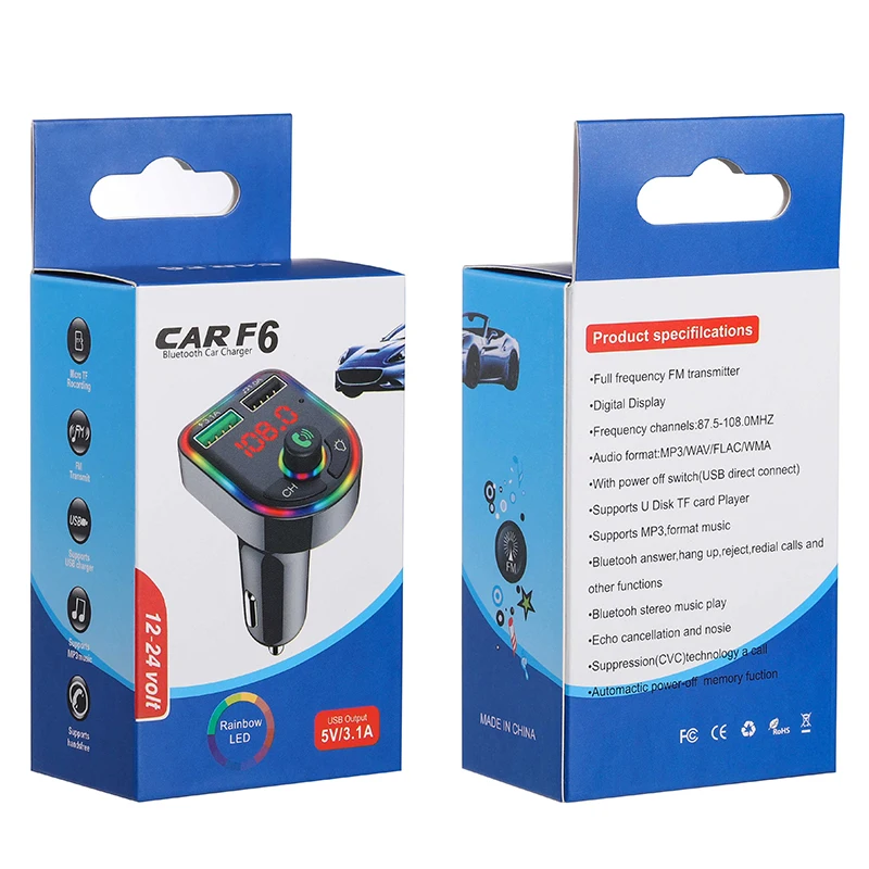 

LED FM 5.0Transmitter Car Bluetooth MP3 Modulator Music Player 12V-24V Input Fast Charging For All Types Of Auto Car Cellphone