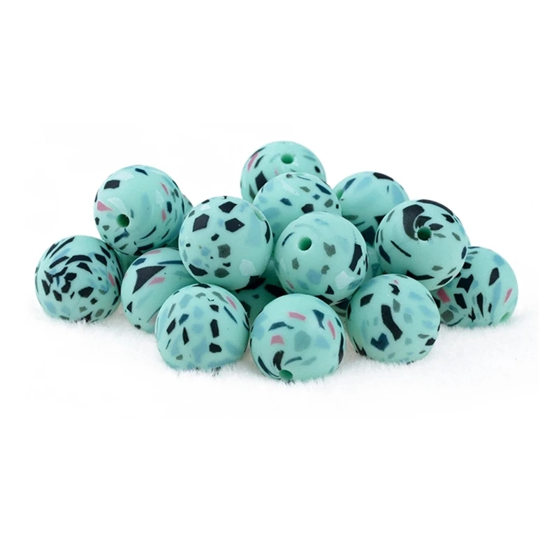 Coskiss-Cuentas de silicona con estampado de leopardo para beb&eacute;, mordedor de grado alimenticio, impresi&oacute;n redonda, manualidades, mordedor seguro, sonajero, 50 Uds., 12/15mm-3