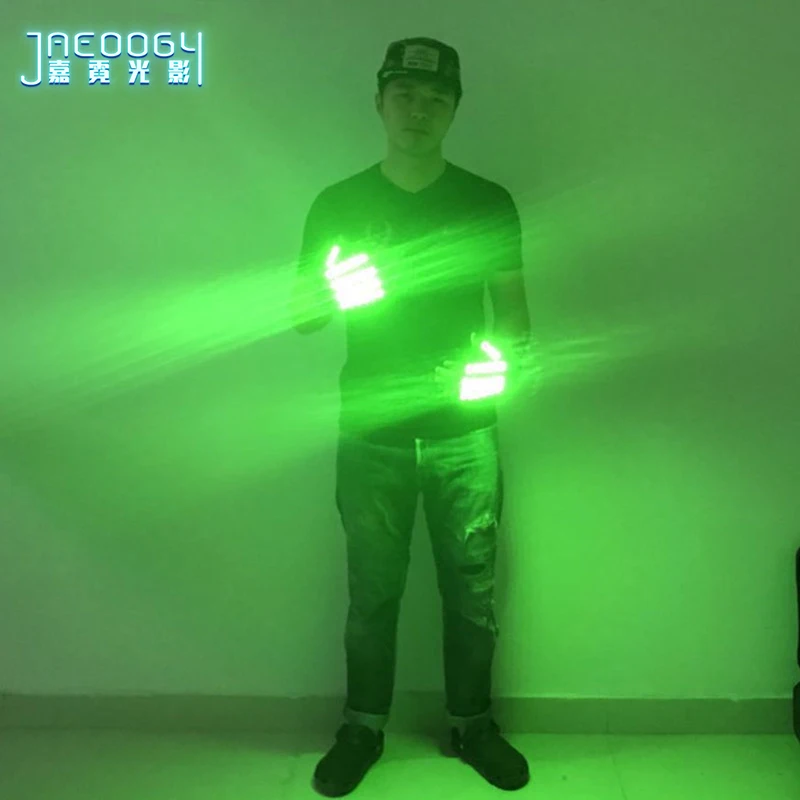 Светящиеся перчатки зеленые светодиодные для ночного клуба выступления