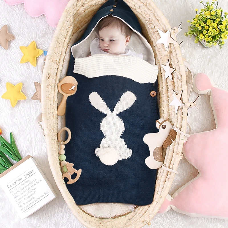 Newborn Infant Baby Sleeping Bag Winter Warm Button Knit Swaddle Wrap Swaddling Stroller Toddler Rabbit Blankets | Мать и ребенок