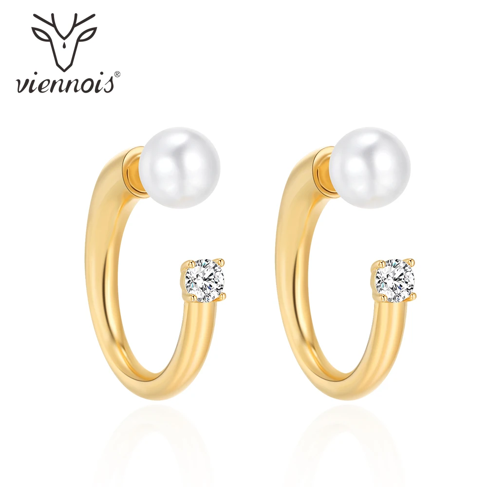 Серьги-кольца Viennios корейские женские круглые серьги-кольца с цирконом и жемчугом