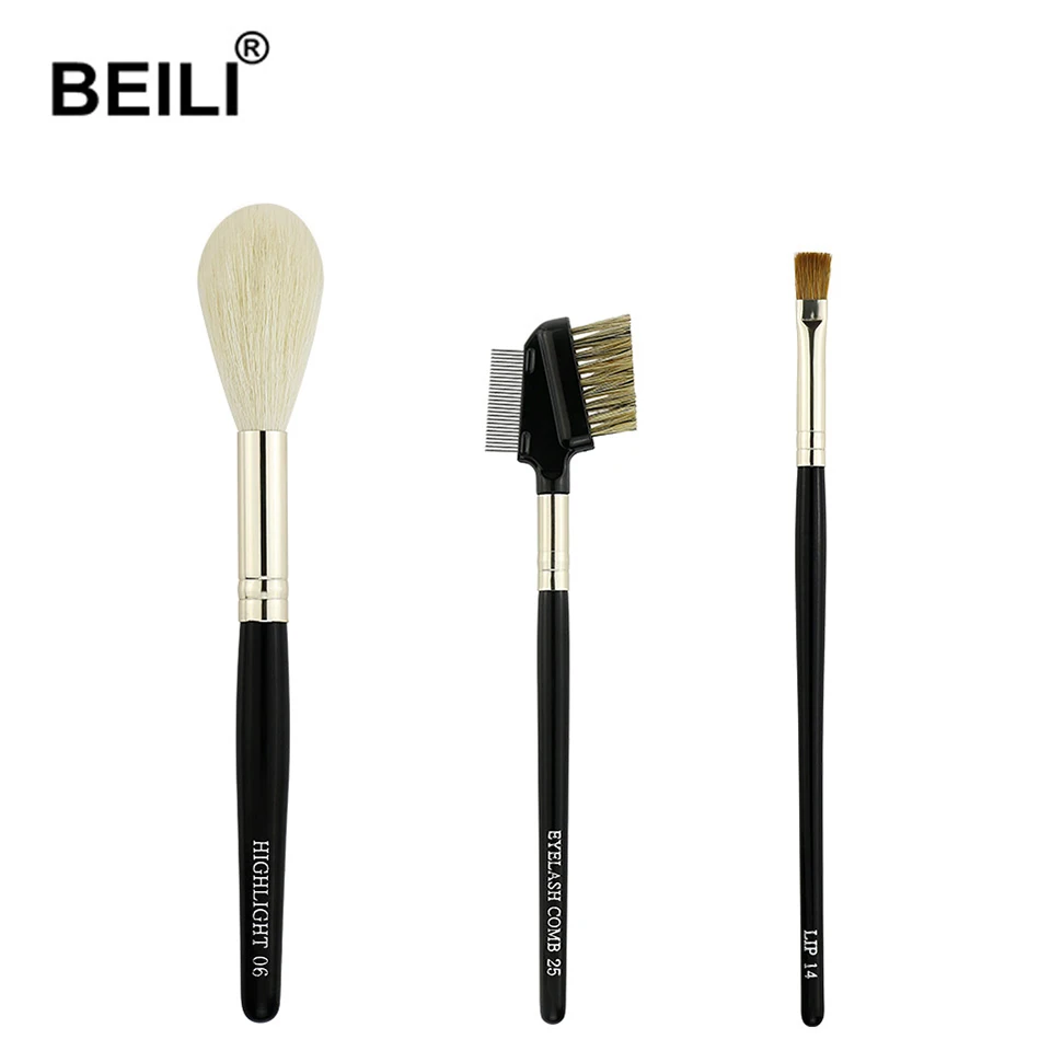 06.25.14 BEILI 21 шт. Черный Профессиональный набор кистей для макияжа Натуральный козий пони ласка для волос Тени для век Смешивание основной пудры макияж кисти - Handle Color: 06.25.14