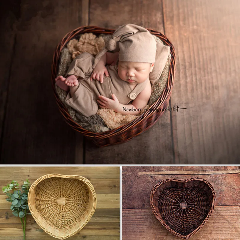 

Реквизит для фотографирования новорожденных ручная работа плетеная корзина из ротанга в форме сердца Детская фотография диван для студийн...