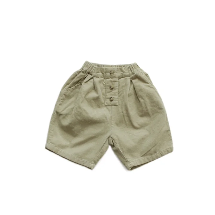 

2021 Children Spring Autumn New Corduroy Half Pants Simple Solid Color Pocket Children Loose Casual Cotton Korean Middle Pants