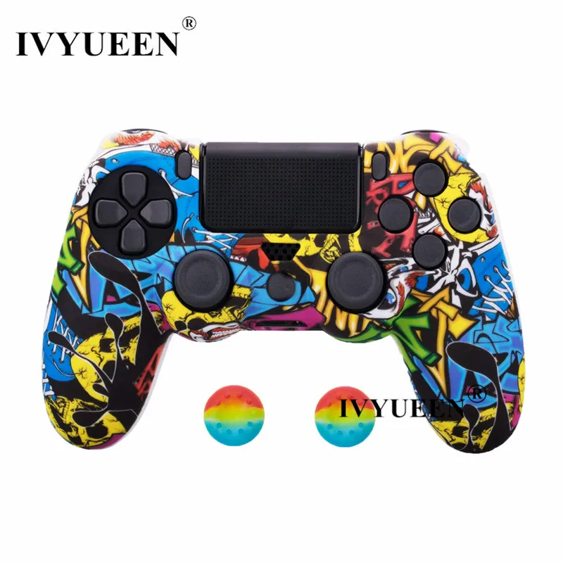 Graffiti D IVYUEEN для sony playstation 4 PS4 Pro тонкий контроллер силиконовый чехол защитная кожа с аналоговой рукояткой для PS4 DS4 геймпад - Цвет: Graffiti D