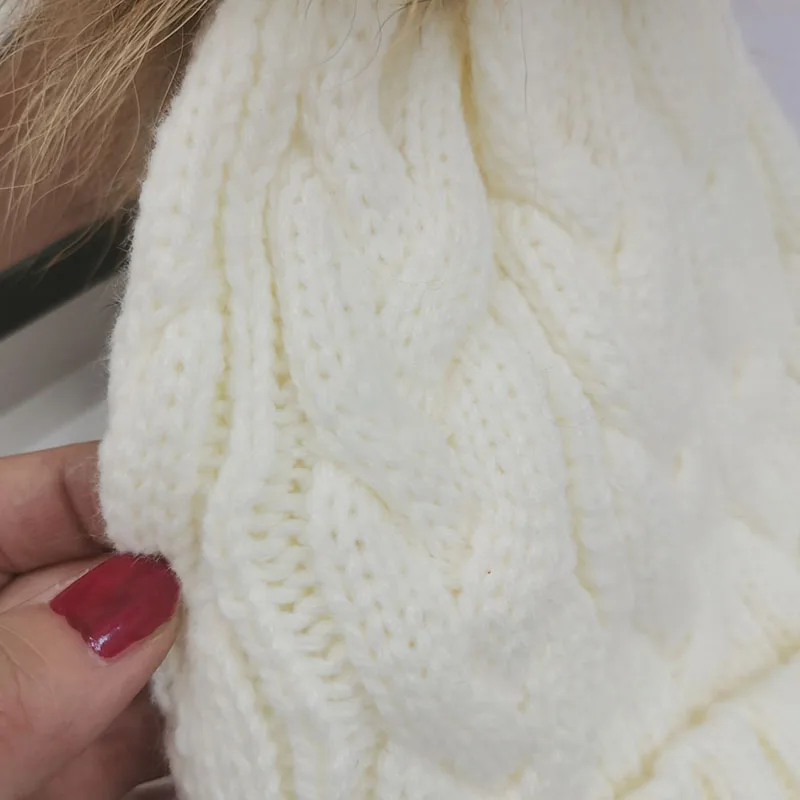 HT494 женская шапка зимняя двухслойная акриловая теплая вязаная с бархатным