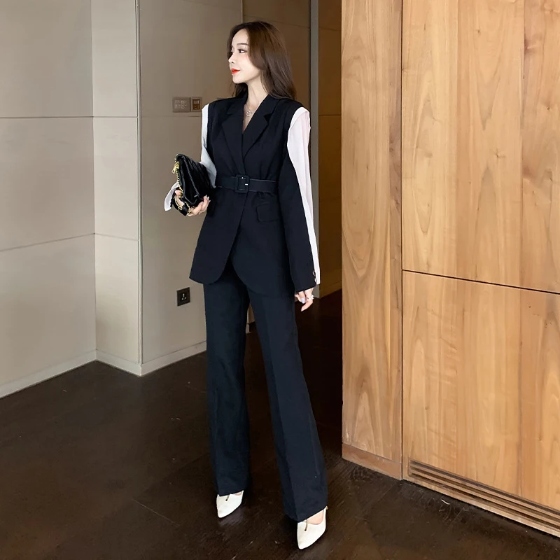 

new arrival comfortable office lady pant suits personality patchwork suit and long pant temperamental high quality pant suits