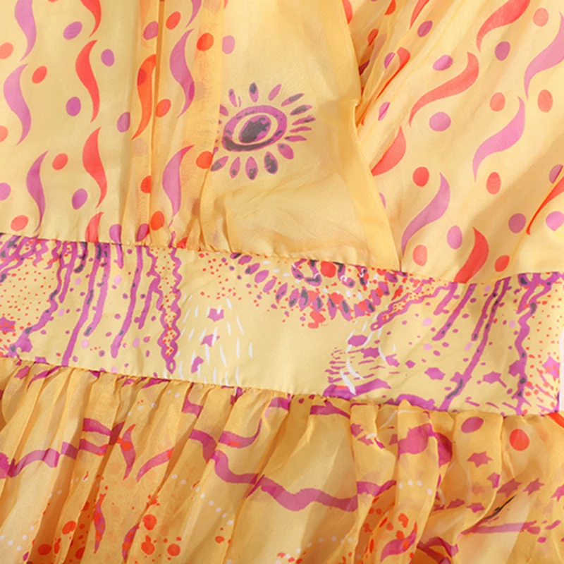 

ECRURANI Print Vintage Dress For Women V Neck Sleeveless High Waist Midi Hit Color Dresses Female Fashion Clothes 2021 New Style