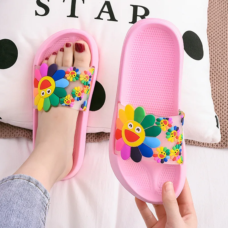 

Sun Flower Slippers Female Summer Bathroom Bath Couple Indoor Non-slip Middle Child Children Sandals Summer EVA Soft Bottom
