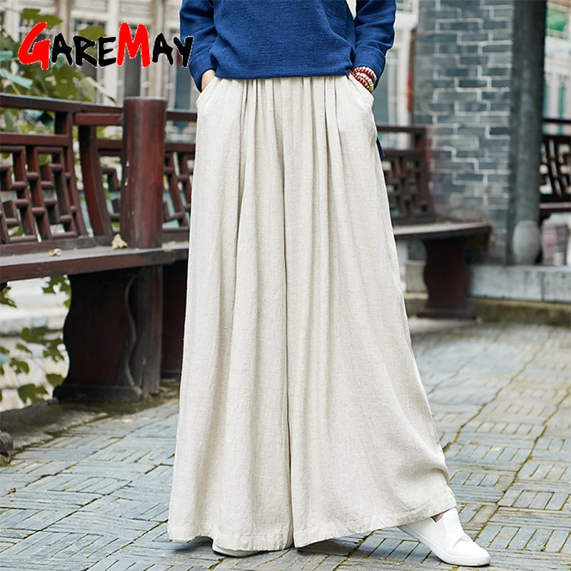 

GareMay 2019 New Cotton Linen Yoga Wide Leg Pants Women's Plus Size Loose Casual Vintage Meditation Pants for Woman Trousers
