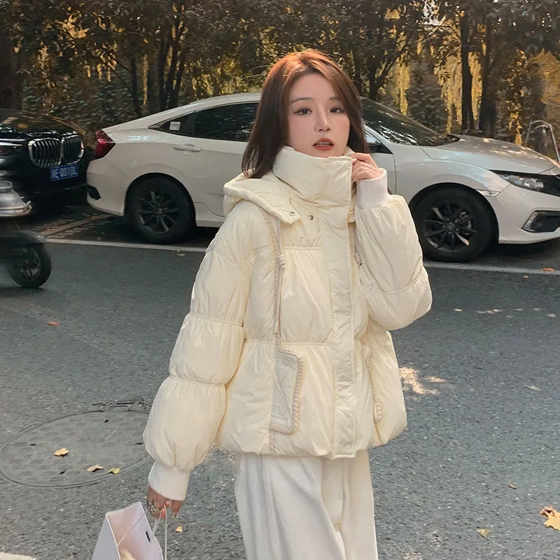 

Temperal hooded short white duck sugar bag clothing 2021 winter new design, warm, light, down jacket, ladies