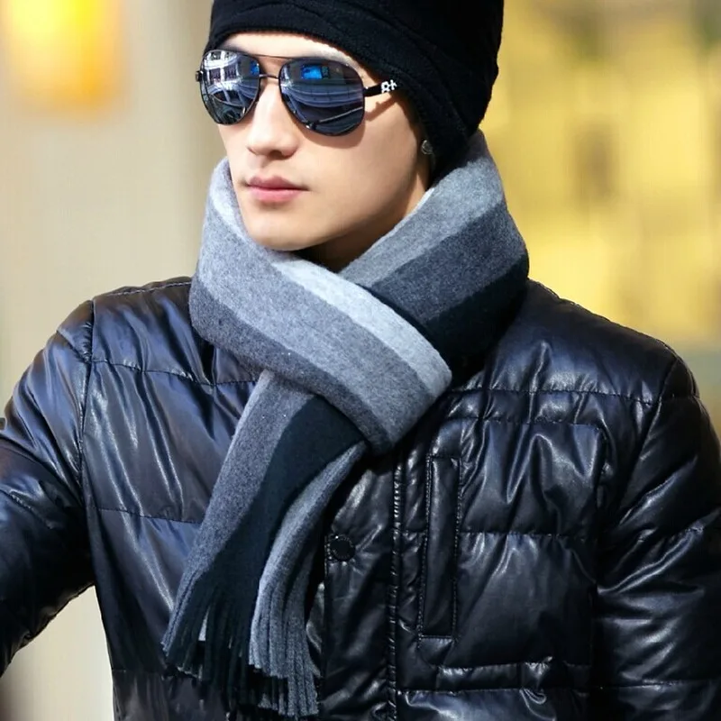 Korean Version of The Autumn/winter New Men's Striped High-end Fashion Imitation Cashmere Knitted Wool Scarf Cold and Warm Scarf