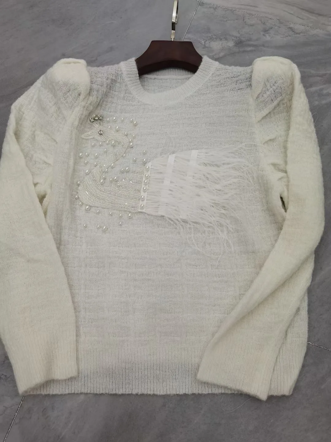 

Белый свитер, женские пуловеры, Повседневные вязаные топы с длинным рукавом, о-образный вырез, джемпер, лебедь, бриллианты, бисероплетение, в...